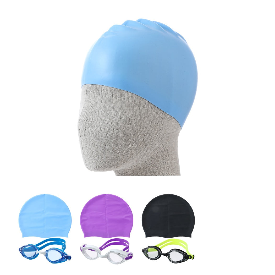 Adults' Fashionable Contrast Color Swim Goggles & Swim Cap Set (Random Design)
