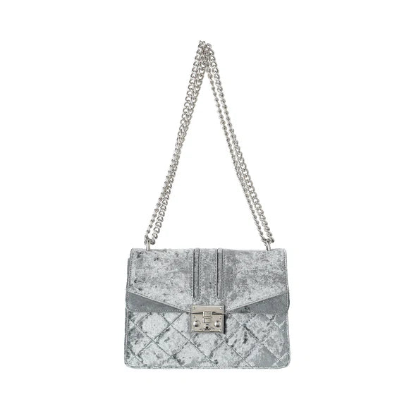 Velvet Crossbody Bag with Chain (Gray)