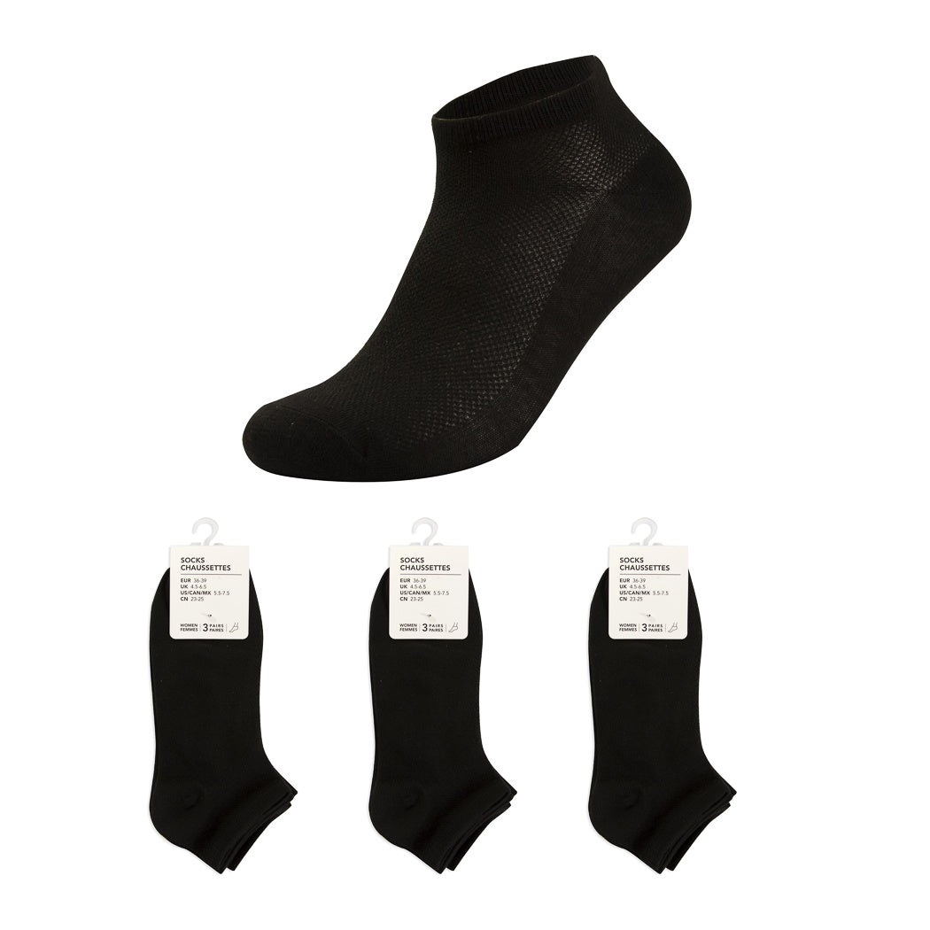 Breathable Mesh Women's Ankle Socks 3 Pairs (Black)