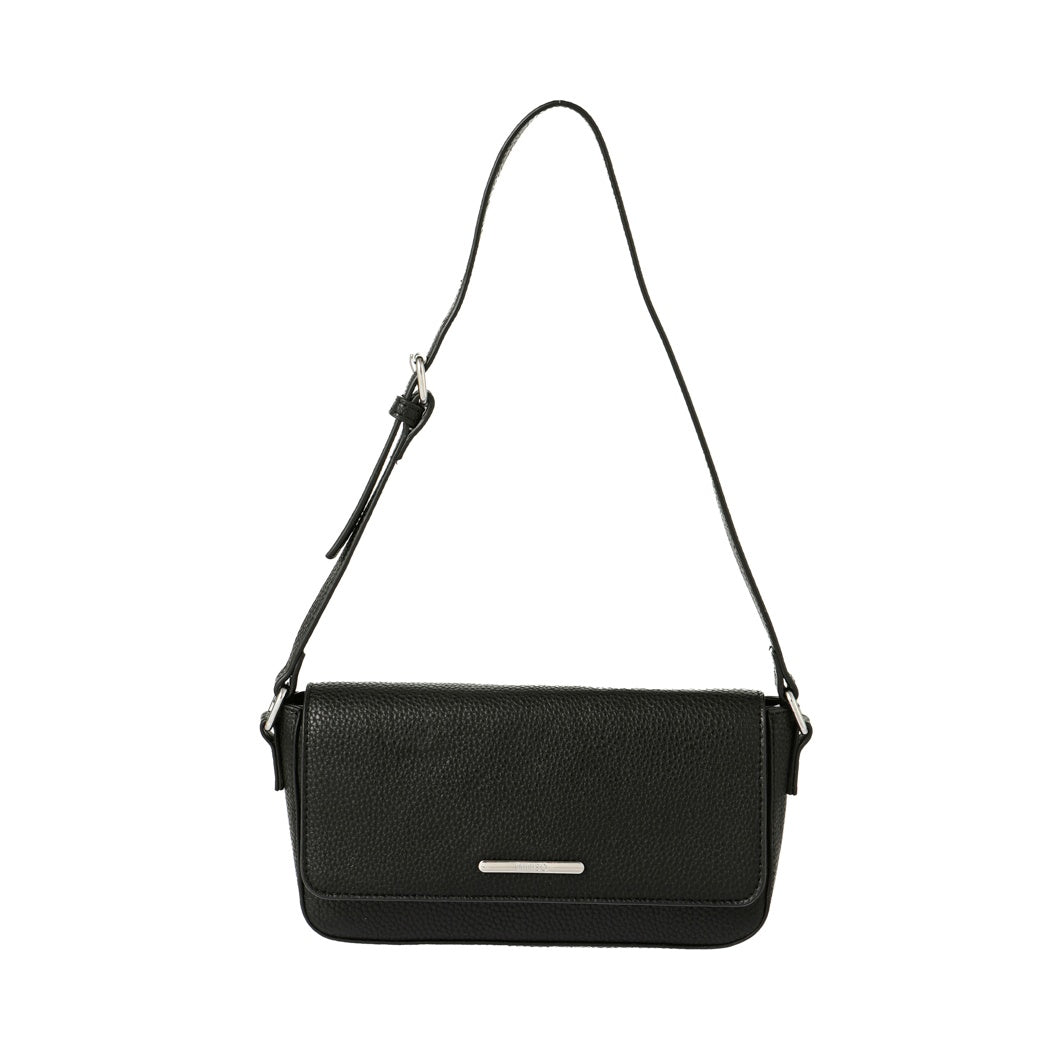 Lychee Pattern Flap Adjustable Shoulder Bag(Black)