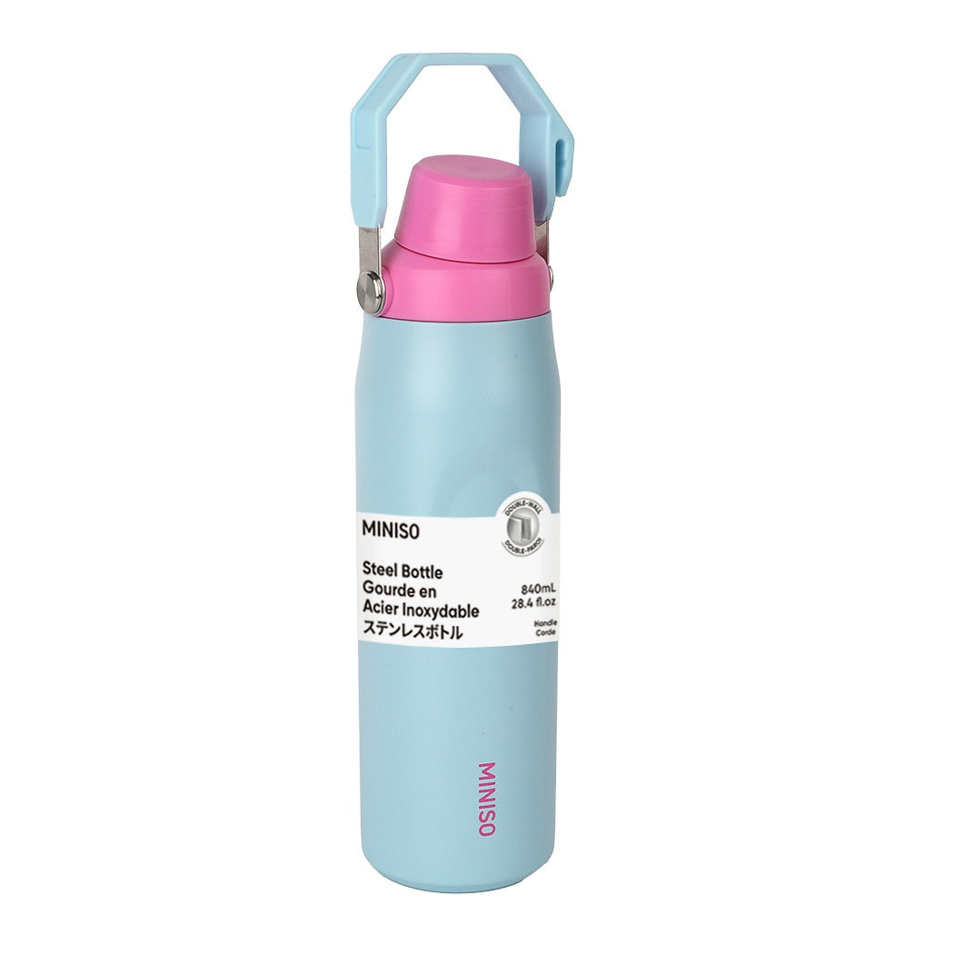 Large Capacity Double-Wall Stainless Steel Bottle with Handle 840mL (Light Blue)
