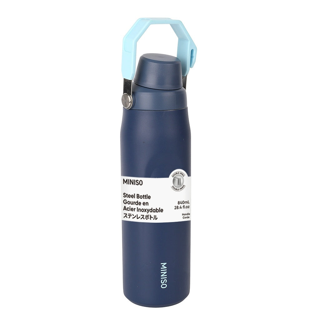 Large Capacity Double-Wall Stainless Steel Bottle with Handle 840mL (Deep Blue)
