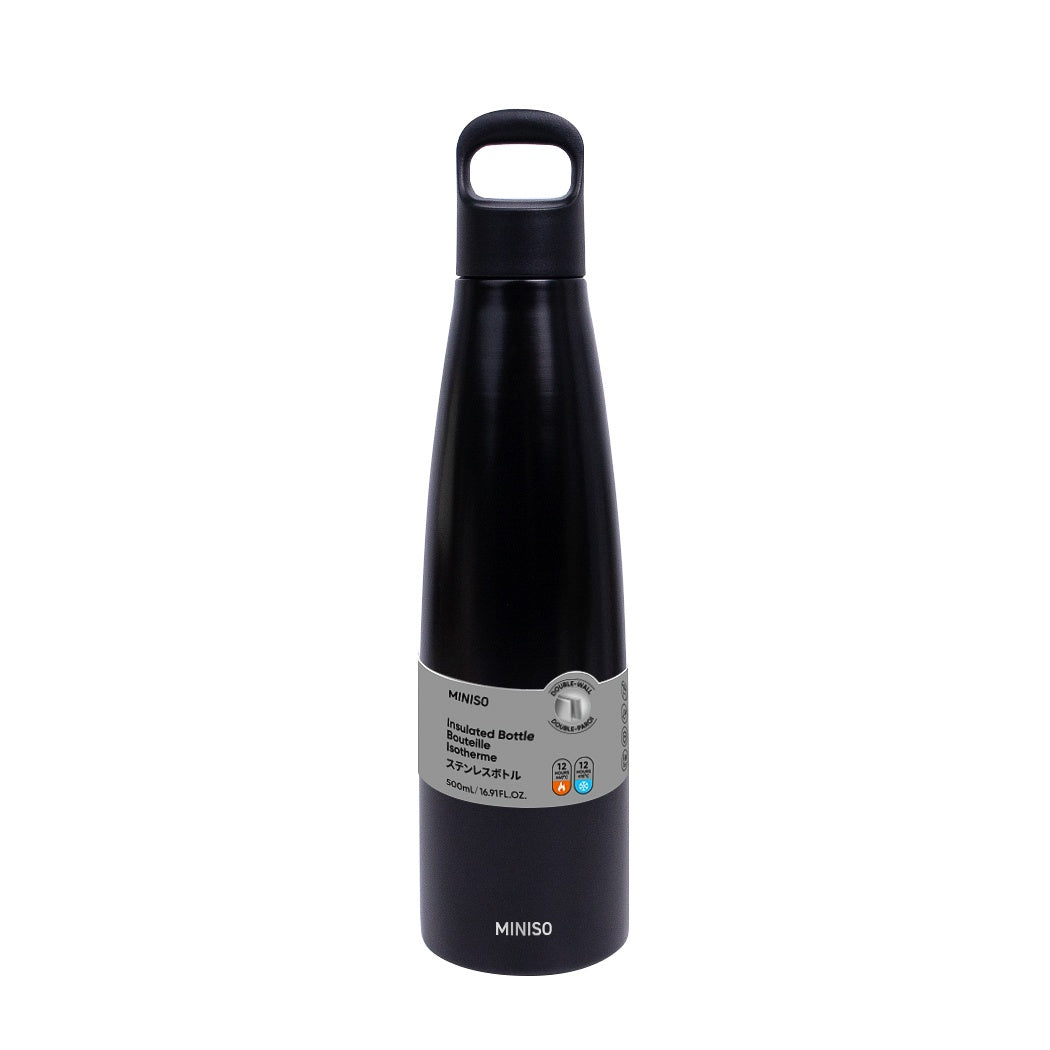 MINISO Colorful Series Double-Wall Insulated Bottle with Handle 500mL (Black)