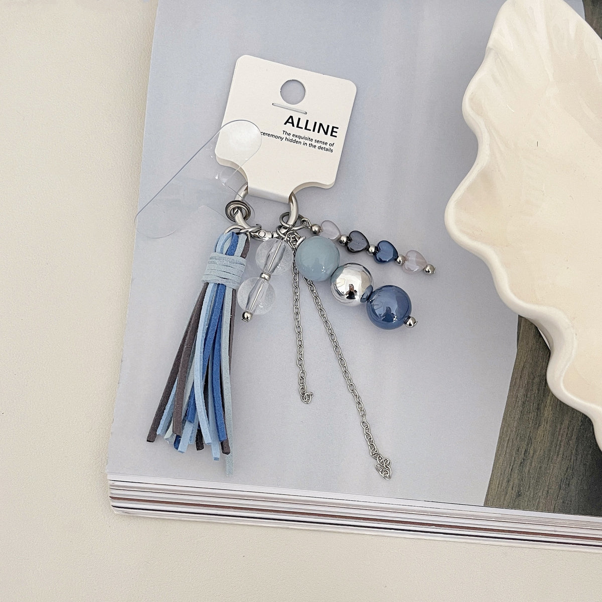 Blue Denim Series Fringe Beaded Keychain