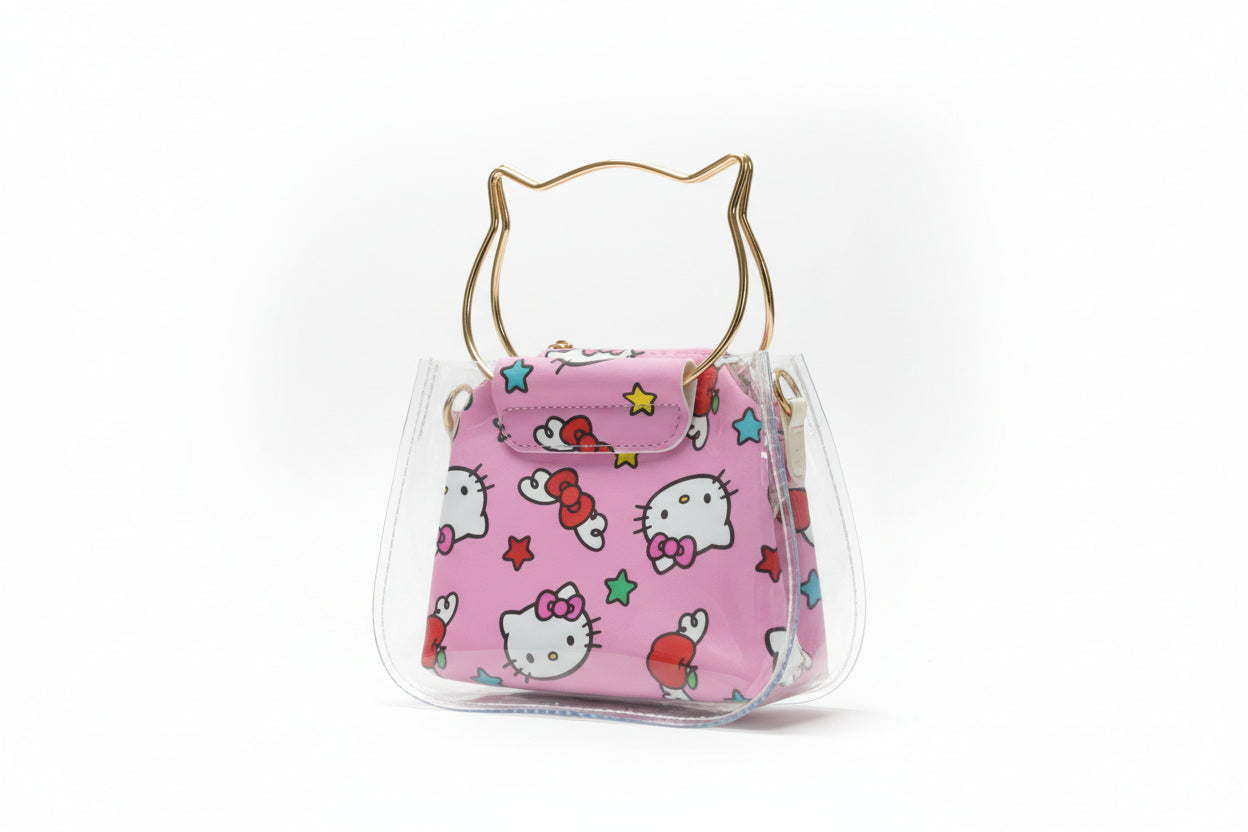 Cute All-Over Print Handbag with Cat Ear Rings