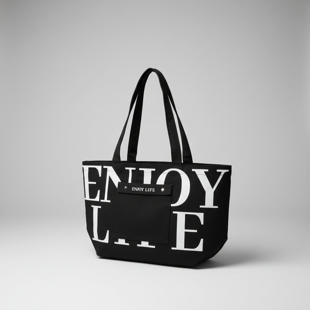 Alphabet Series Canvas Shopping Bag(Black)