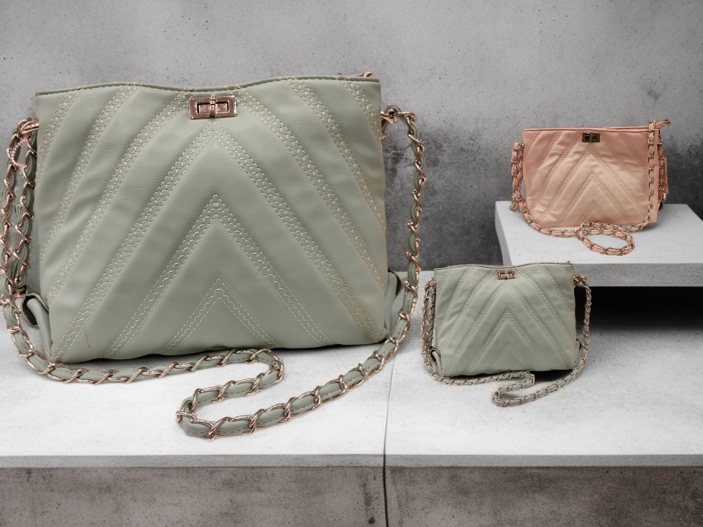 Hand bag Pink,Green-9129