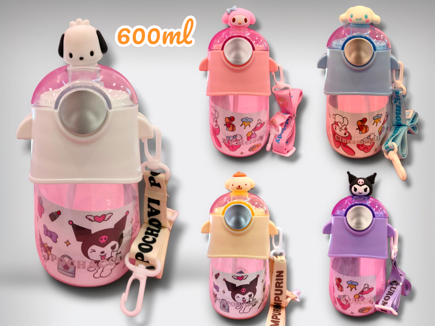 Bottel 600MiL ,Pochacco,MyMelody,PompomPurin,Cinnamoroll,Kuromi