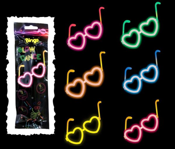 HK-0523 Bingo Glow Dance heart glasses 6 colors asst