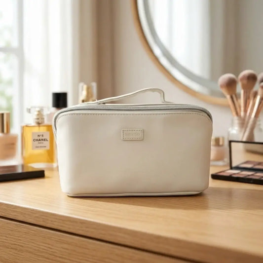 Macaron Series Prism Large Capacity Cosmatic Bag with Handle(Beige)