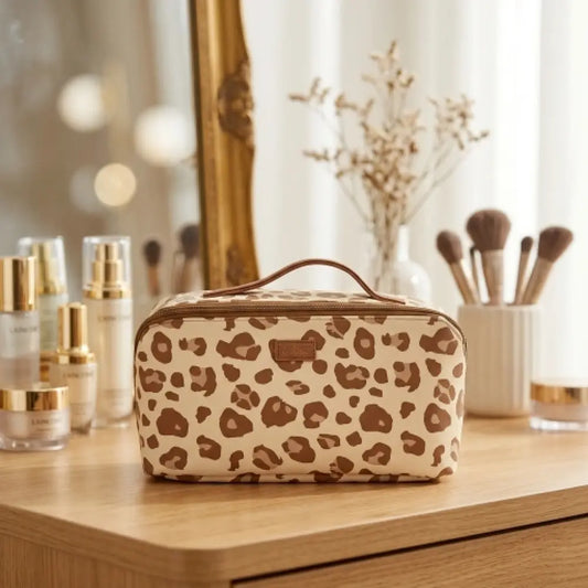 Leopard Print Series Prism Large Capacity Cosmetic Bag(Brown)