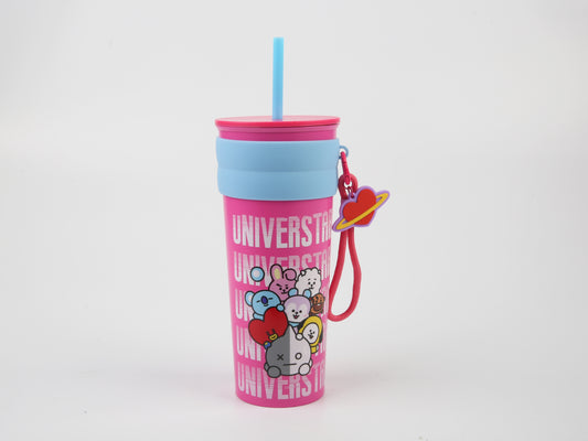 BT21 Collection Stainless Steel Tumbler with Pendant and Straw 800mL (Pink)