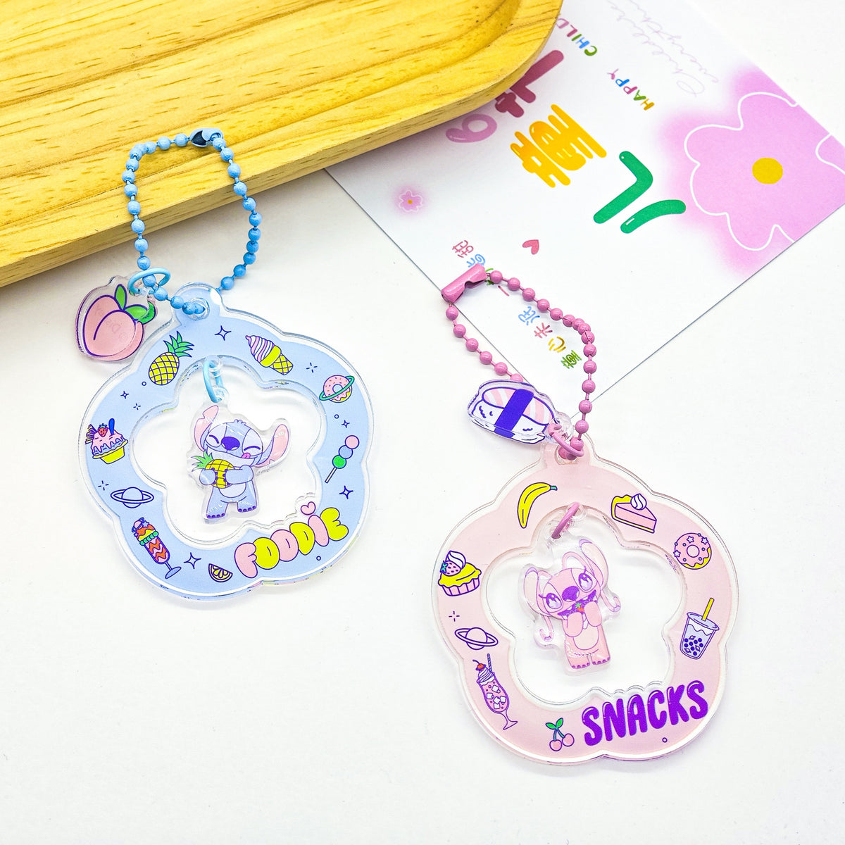 Disney Stitch Dinner Party Collection Flower Shaped Keychain (Random Design)