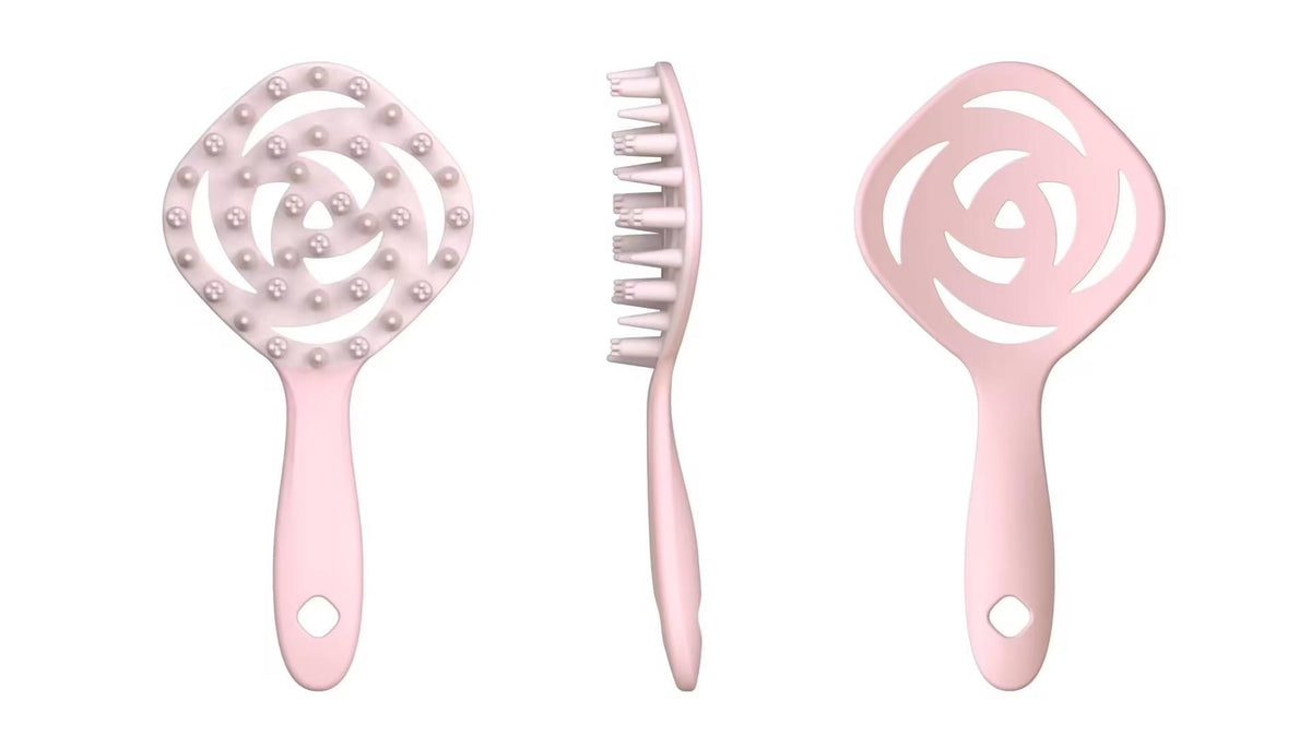 Flower Shaped Soft-Bristled Shampoo Brush with Long Handle