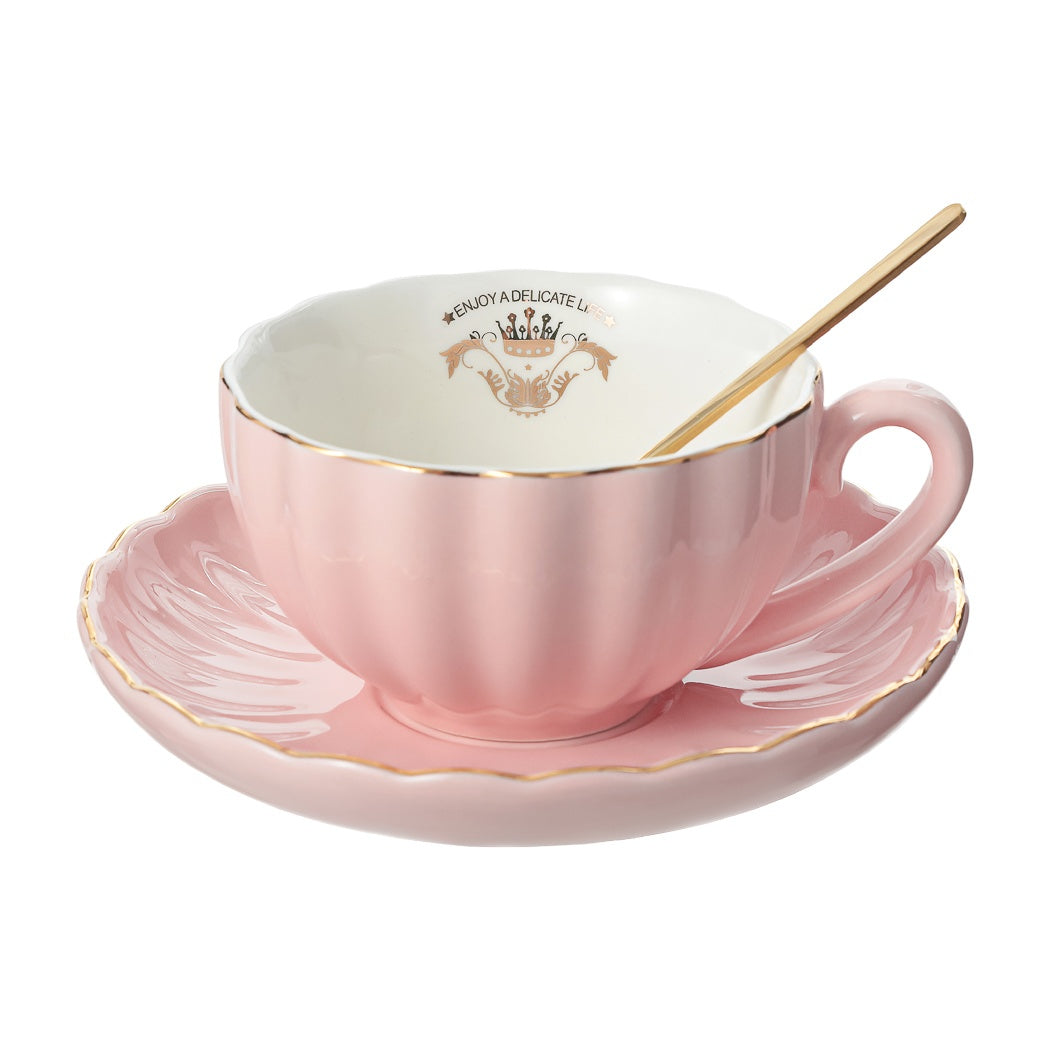 Ceramic Coffee Mug with Golden Trim, 210mL (Pink)