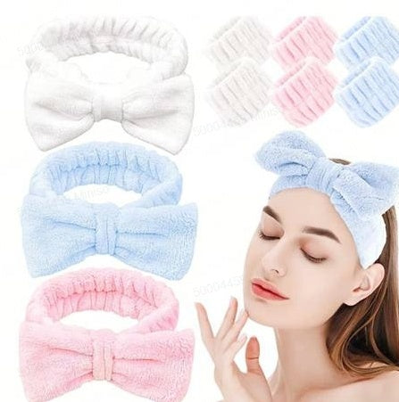 Bow Headband & Wrist Band Set for Washing Face (Random Design)