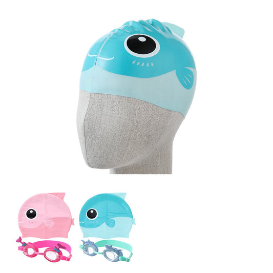 Ocean Series Kids' Cartoon Swim Goggles & Swim Cap Set (Random Design)
