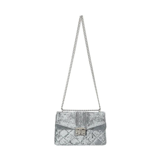 Velvet Crossbody Bag with Chain (Gray)