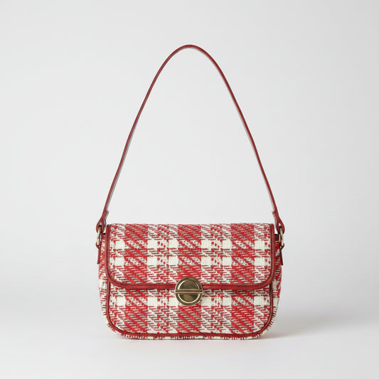 Plaid Crossbody Shoulder Bag with Flap(Red)