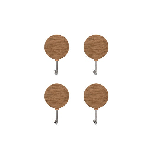 Round Wood-Look Adhesive Hooks, 4 Pack