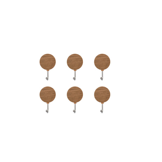 Round Imitation Wood Grain Hooks Set of 6 (S)