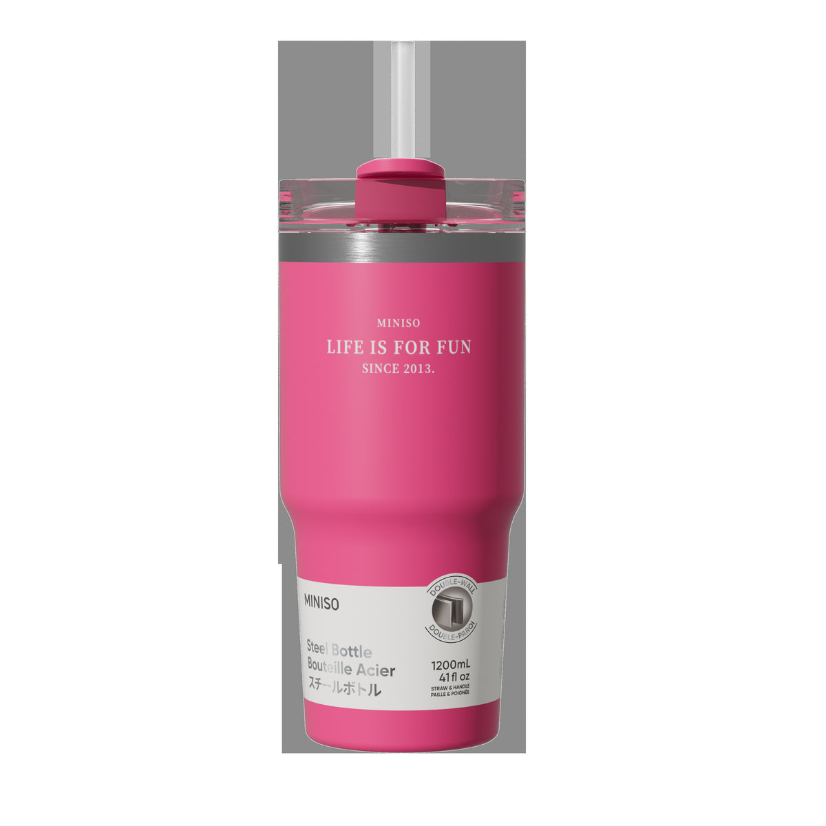 Dopamine Color Series Double Wall Straw Bottle 490mL (Rosy)