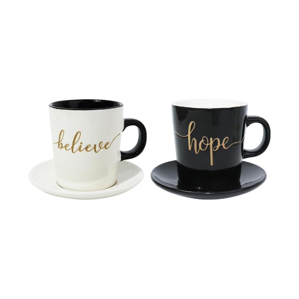 Mini Ceramic Cup and Saucer 90mL, Style A (2 Sets)