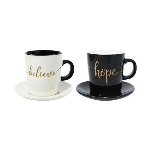 Mini Ceramic Cup and Saucer 90mL, Style A (2 Sets)
