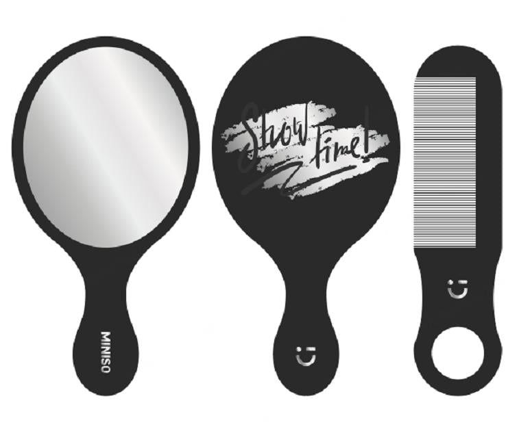 Classic Black White Series Portable Mirror & Hair Comb Set
