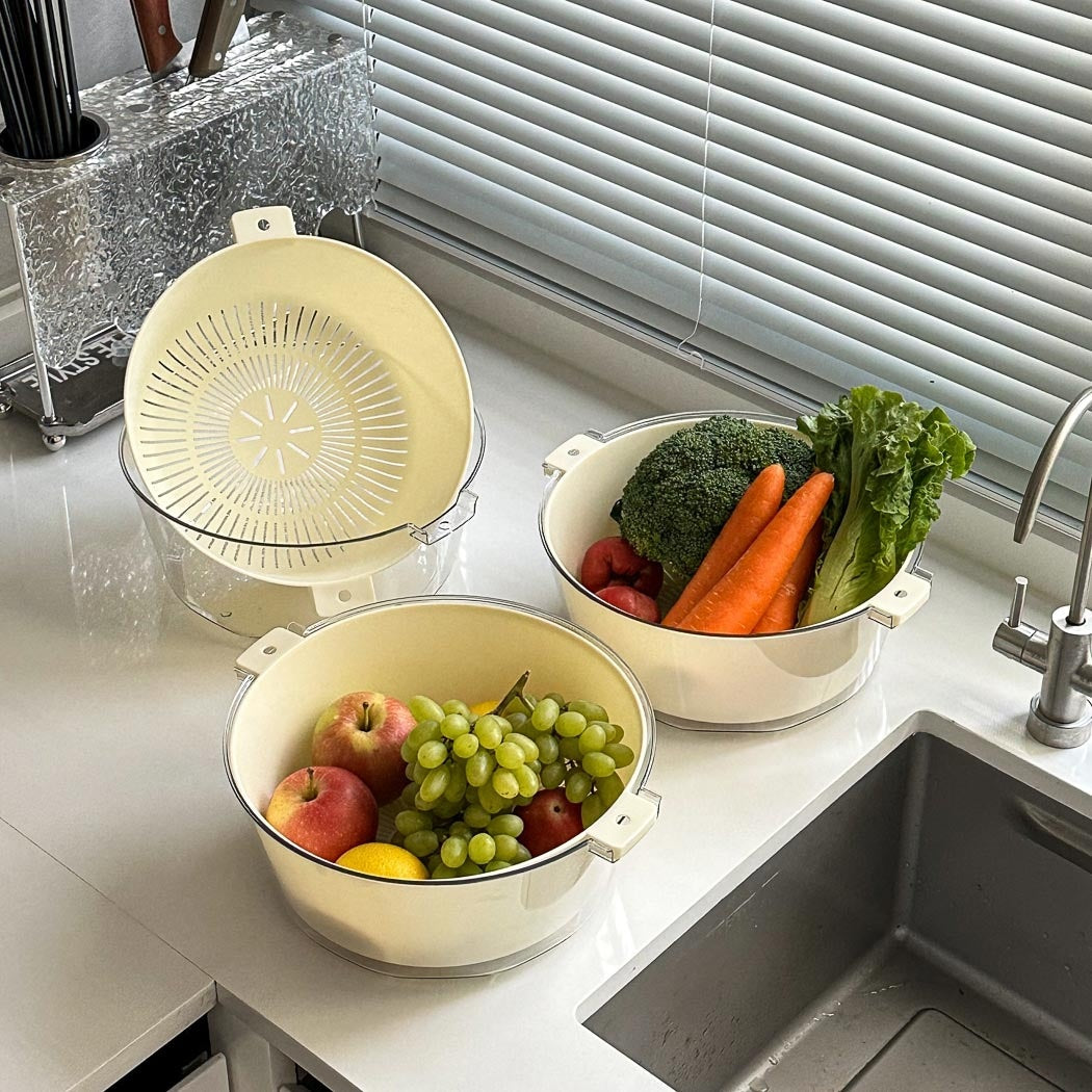 White Double-Layer Draining Basket (M)