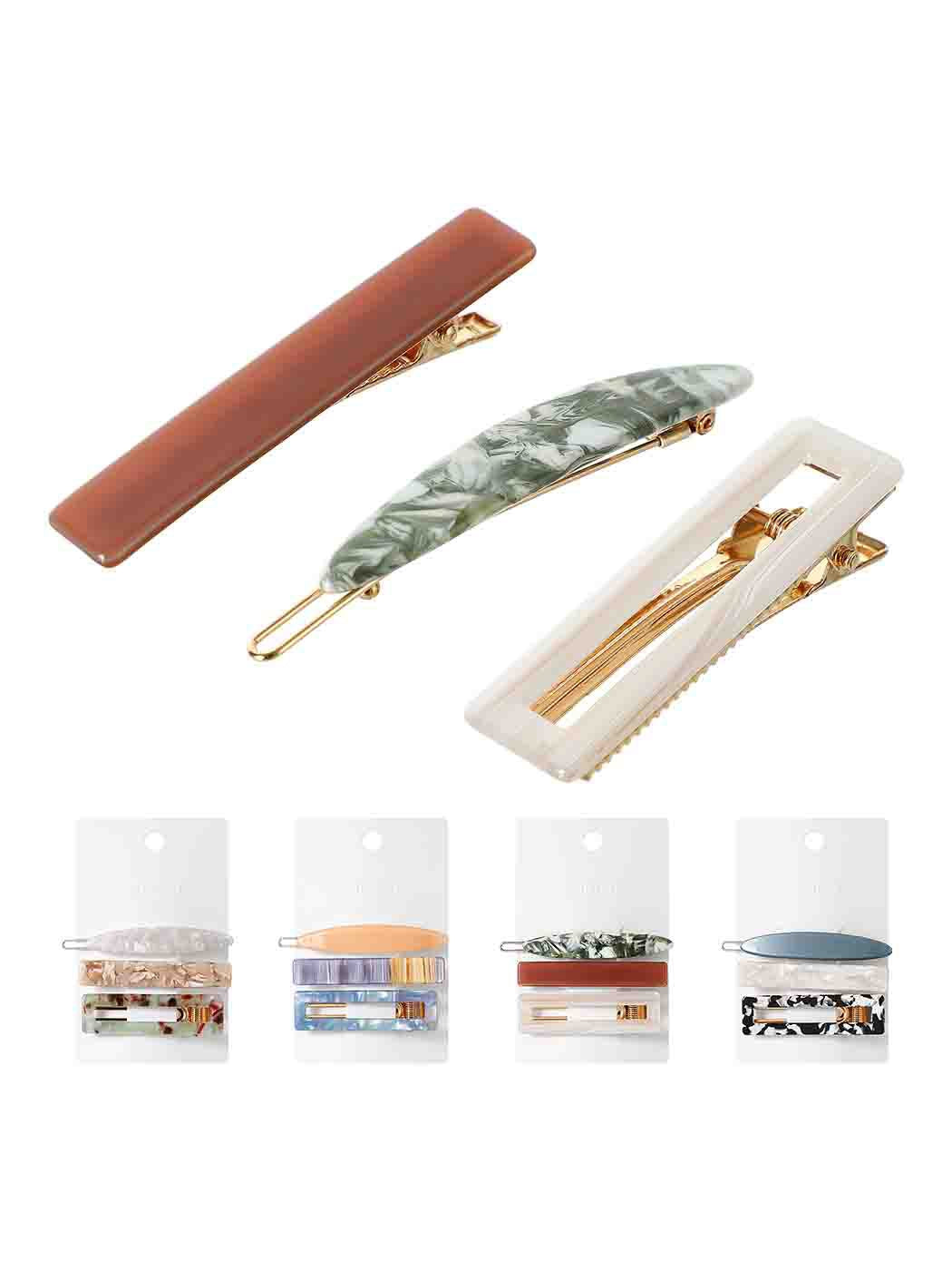 Cellulose Acetate Series Square Hair Clip 3pcs (Random Design)