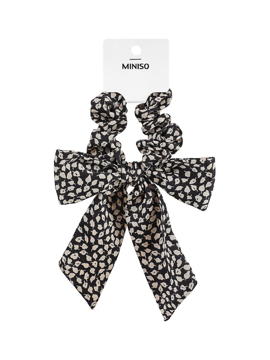 Hair Tie with Fresh Leave Print Bowknot(Black)