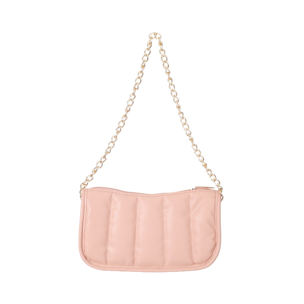 Quilted Shoulder Bag with Chain (Pink)