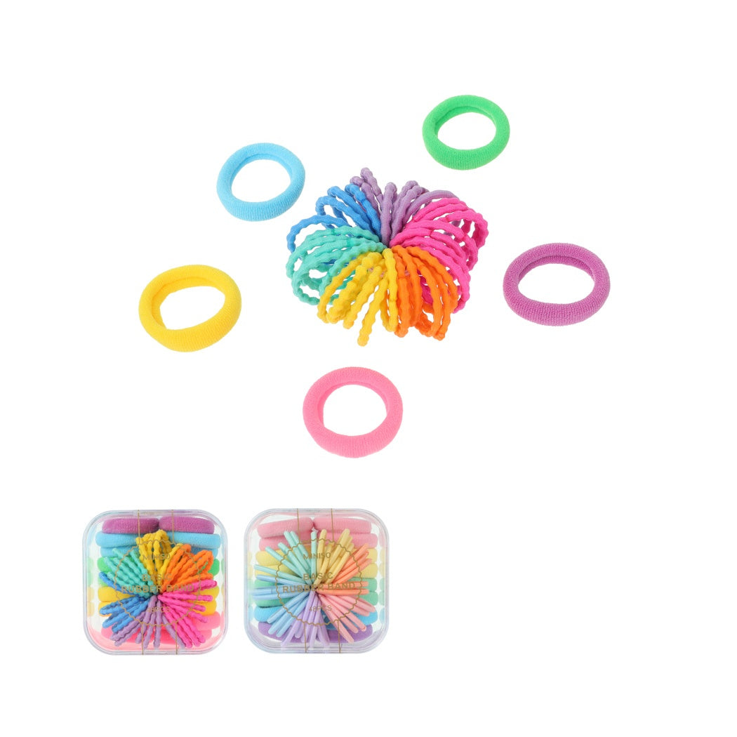 Hair Ties in Square Case, 48 Pack - Bright Colours