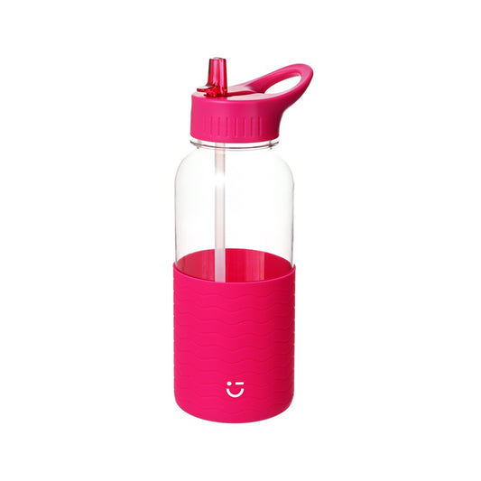 Plastic Water Bottle with Handle and Solid Color Sleeve (1000mL) (Rose Red)