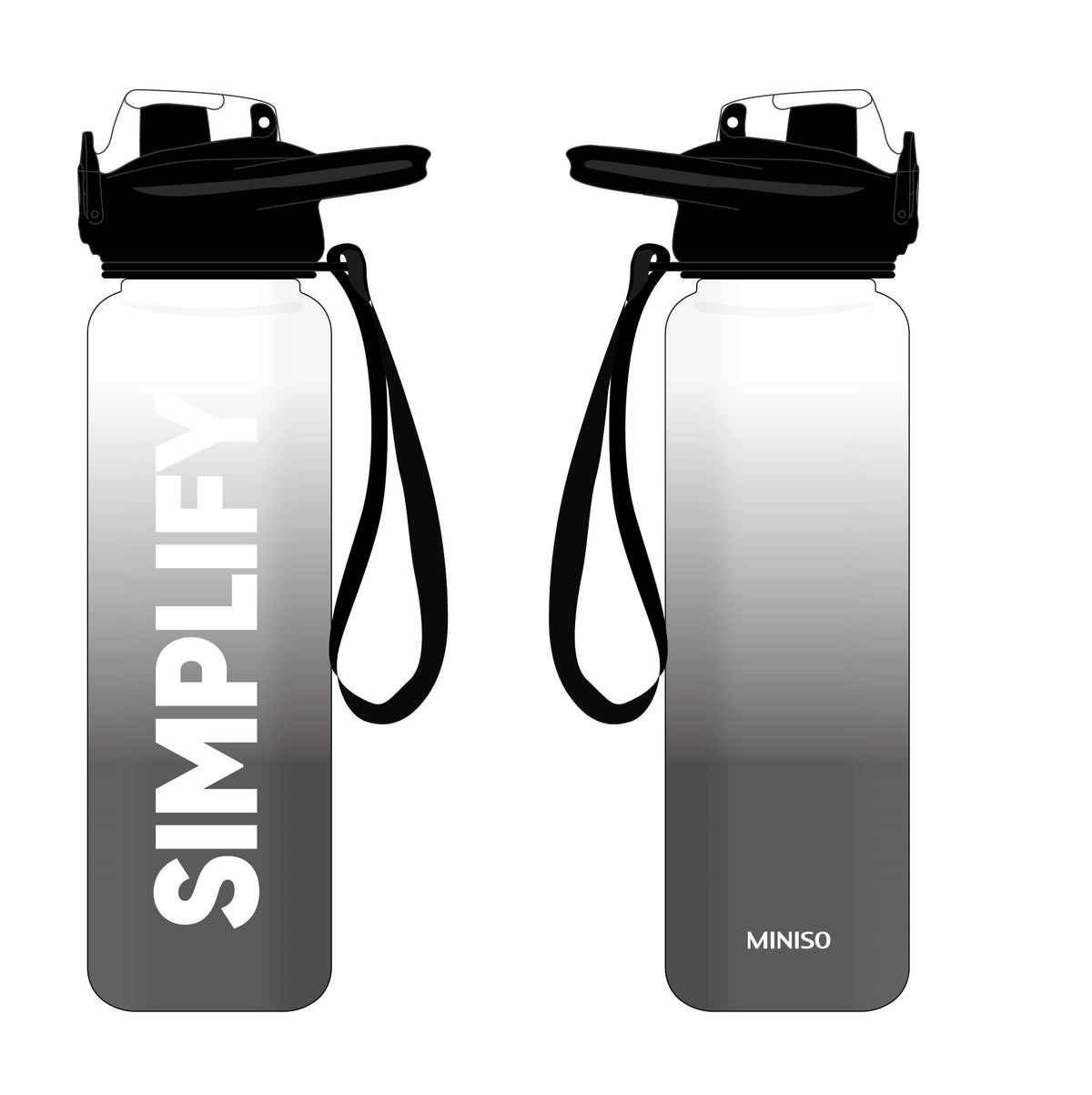 Gradient Plastic Bottle with One-Touch Flip Top Lid (1000mL, Black & White)