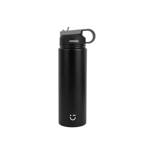 Solid Color Stainless Steel Bottle with Handle and Straw Lid (900mL)(Black)