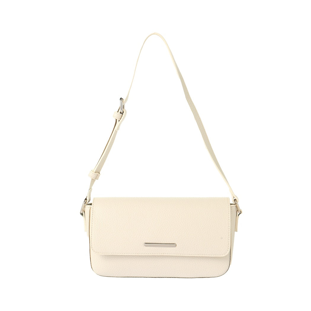 Lychee Pattern Flap Adjustable Shoulder Bag(Off-White)