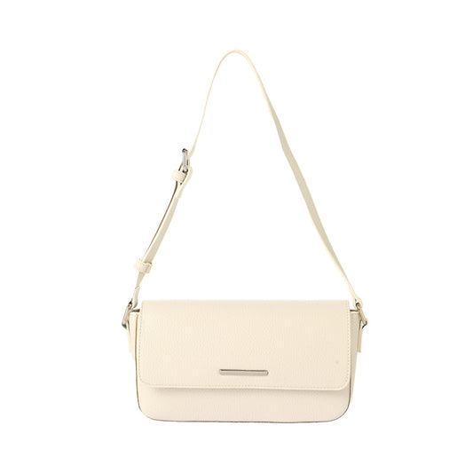 Lychee Pattern Flap Adjustable Shoulder Bag(Off-White)