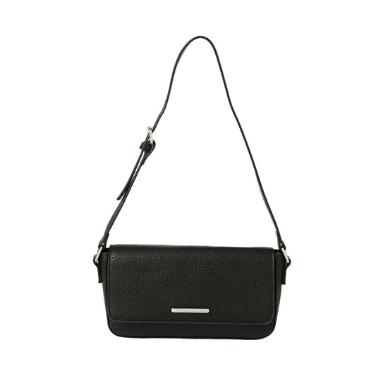 Lychee Pattern Flap Adjustable Shoulder Bag(Black)