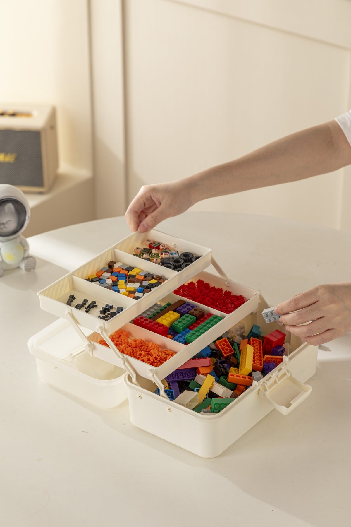 Three-Layer Foldable Tool Storage Box (L)(White)