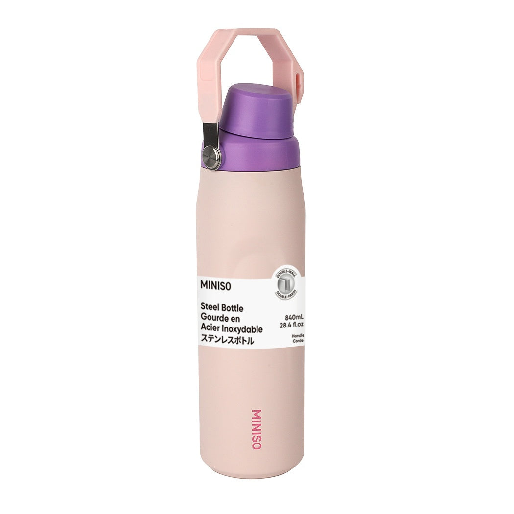 Large Capacity Double-Wall Stainless Steel Bottle with Handle 840mL (Pink)