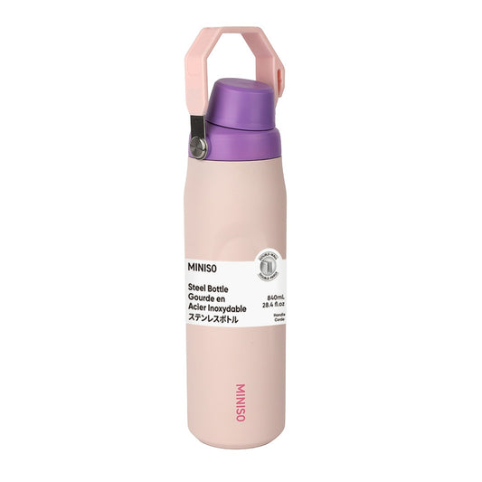 Large Capacity Double-Wall Stainless Steel Bottle with Handle 840mL (Pink)
