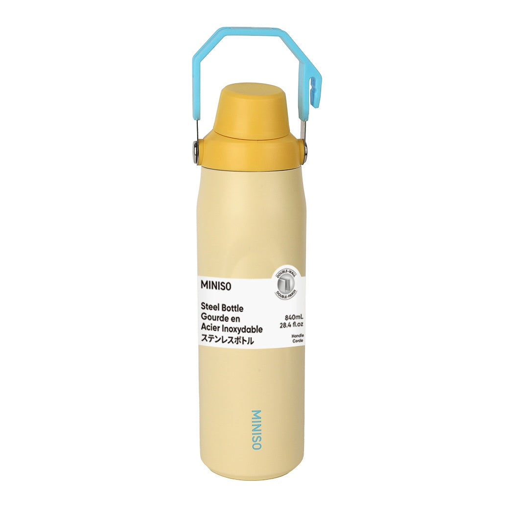 Large Capacity Double-Wall Stainless Steel Bottle with Handle 840mL (Yellow)