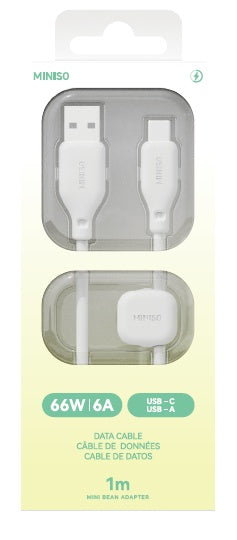Mini Bean Series True Silicone ATC Fast Charging Cable (With Suction Cup Organizer)(White)