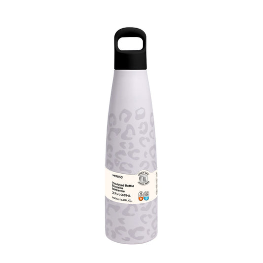 MINISO Colorful Series Double-Wall Insulated Bottle with Handle 500mL (White Leopard Print)