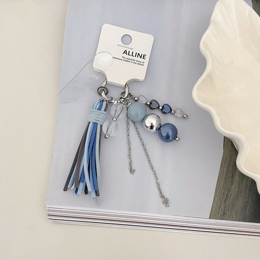 Blue Denim Series Fringe Beaded Keychain