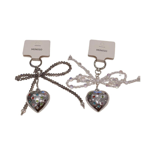 Korean Style Glitter Heart Beaded Bow Pendant (Random Design)