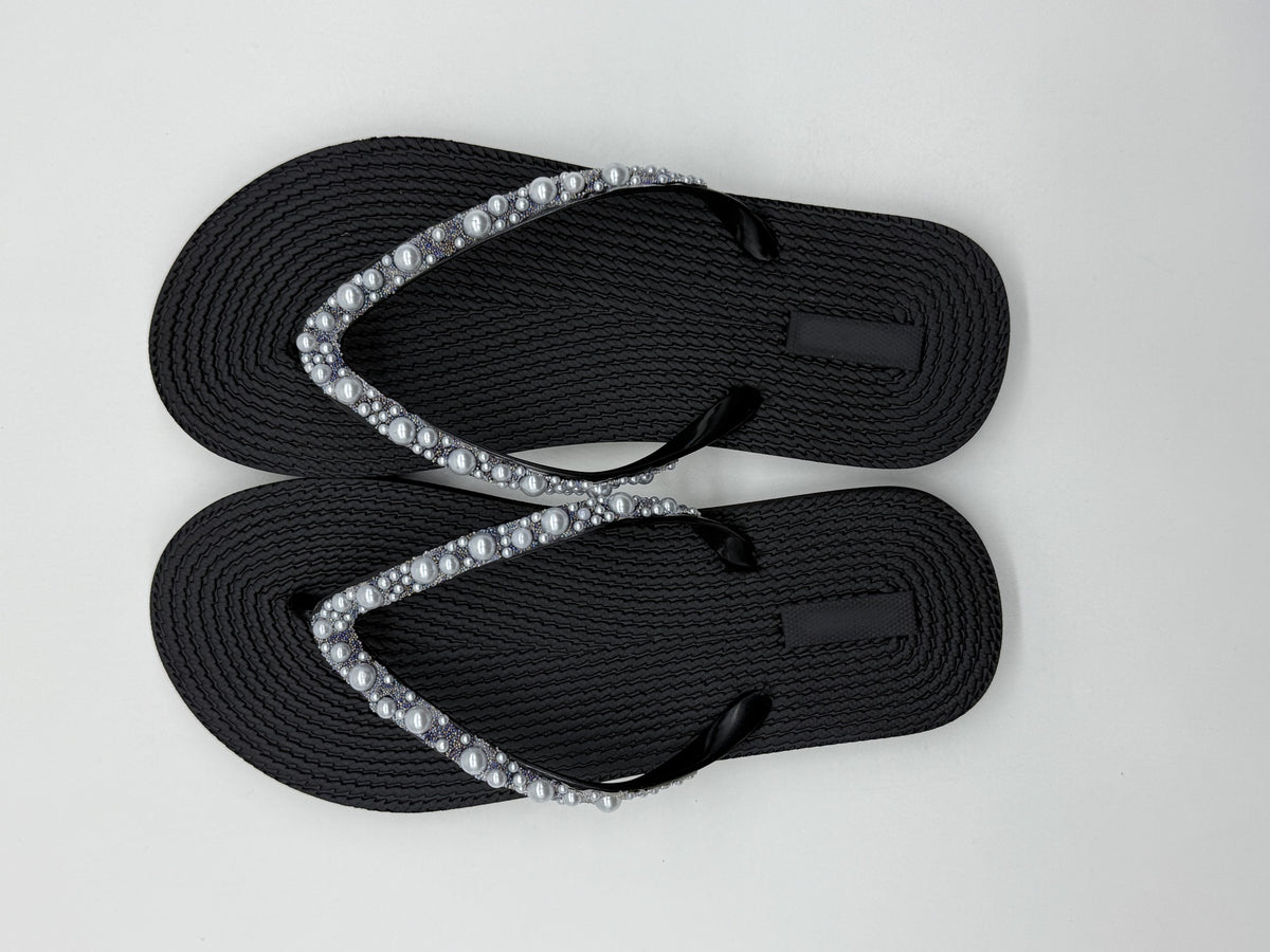 Pearl-Like Series Woman's Flip-Flops(Black,39-40)