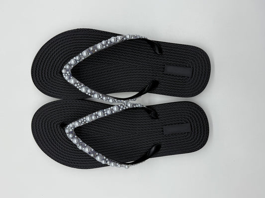 Pearl-Like Series Woman's Flip-Flops(Black,37-38)